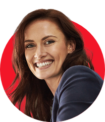 Profil einer Frau mit rotem Hintergrund